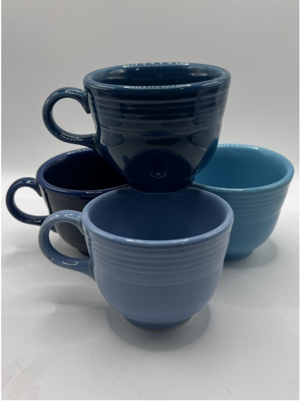 Fiestaware Coffee Mugs Cups Homer Laughlin Blue Green Cobalt Peacock ~ Set of 4